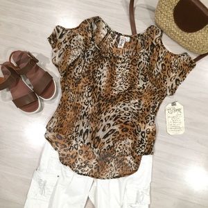 NWT leopard animal print cold shoulder top